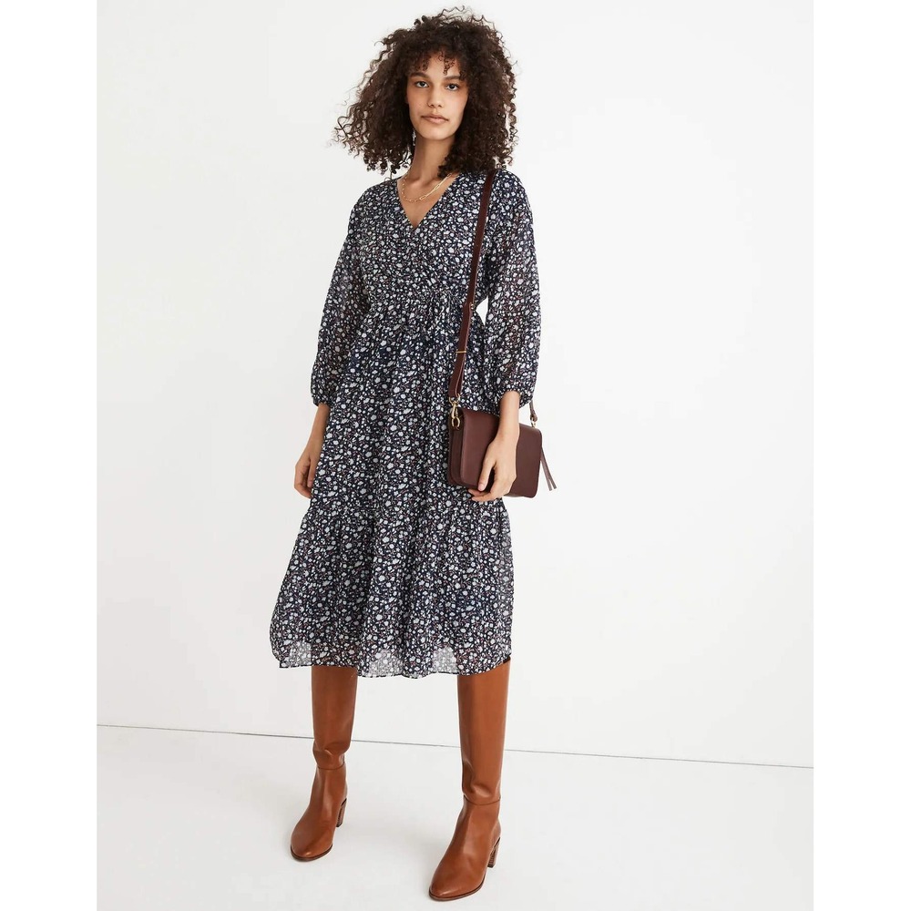 Madewell Navy Floral Midi Dress